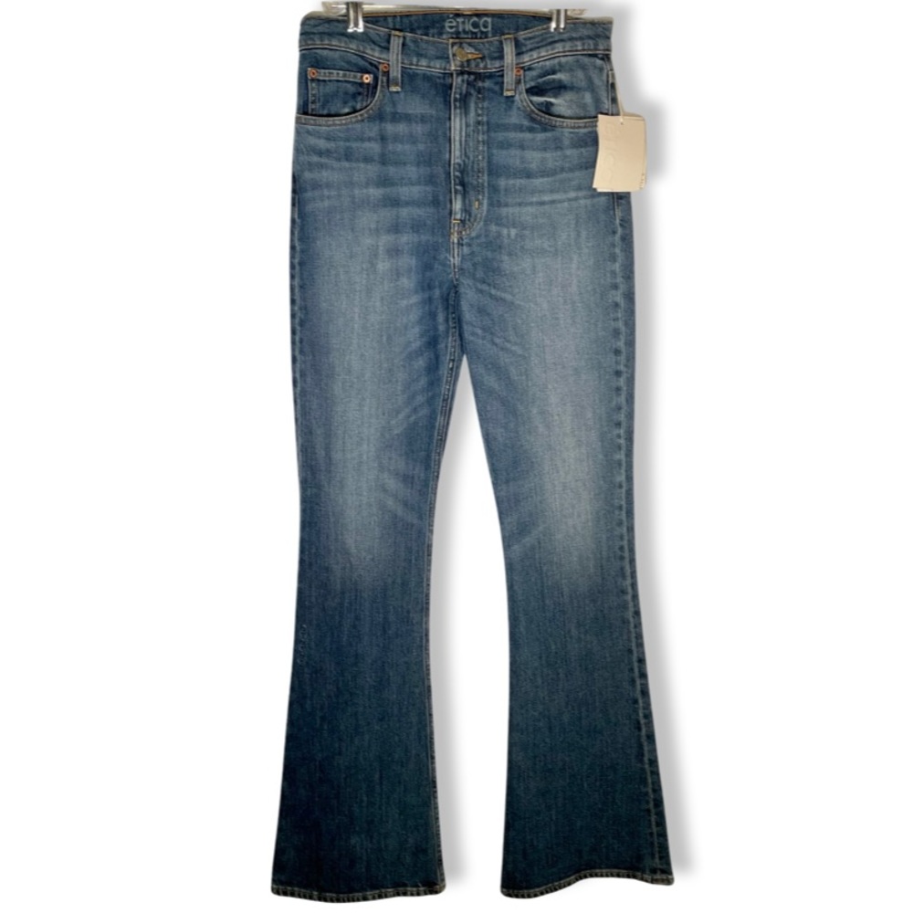 Etica Jeans Size 26 Blue Denim High Waist Slim Fit Flare Sasha Flute Medium Wash